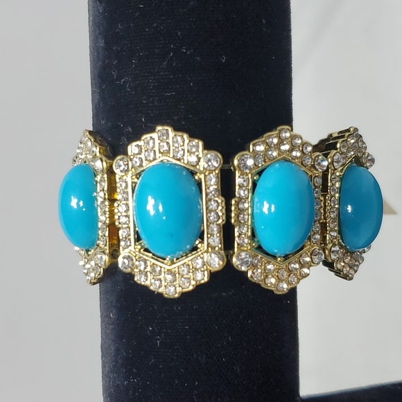 Devan gold-turq-rhinestone stretch bracelet - Picture 1 of 3
